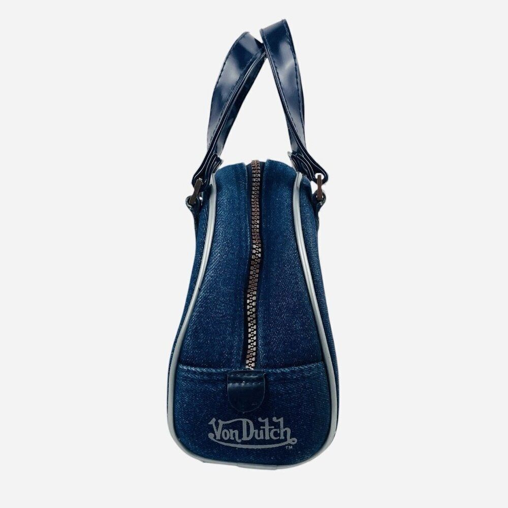RARE Vintage 2000s Von Dutch Denim Mini Bowling Bag Purse Y2K White Trim Logo - Picture 4 of 13
